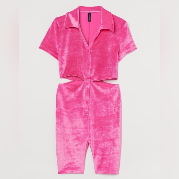 H&M Pants & Jumpsuits Hm Pink Velour Romper Poshmark